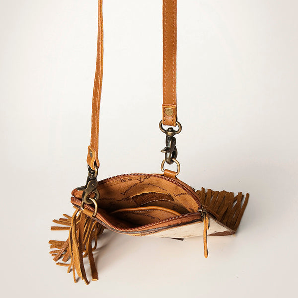 ADBGA249 Floral Tooled Leather Cowhide Fringe Crossbody Western Chaps Bag