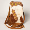 ADBGA249 Floral Tooled Leather Cowhide Fringe Crossbody Western Chaps Bag