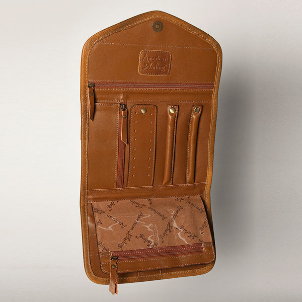 ADBGA250 American Darling Hand Tooled Genuine Leather Jewelry Case Floral Carved