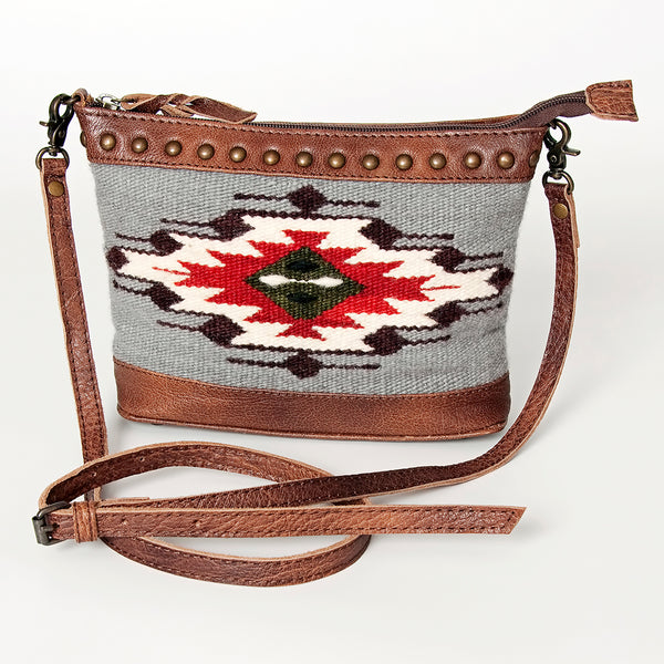 ADBG783 American Darling Western Leather Cross body Bag - Handcrafted Woven Saddle Blanket Purse