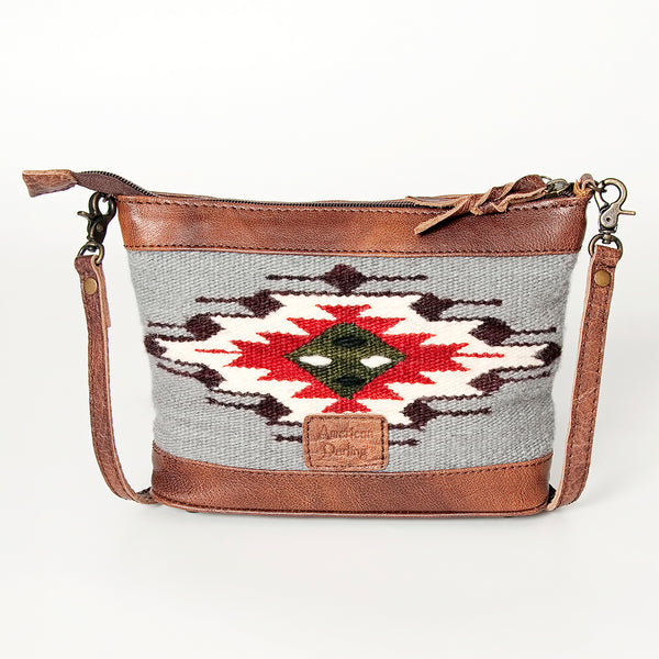 ADBG783 American Darling Western Leather Cross body Bag - Handcrafted Woven Saddle Blanket Purse