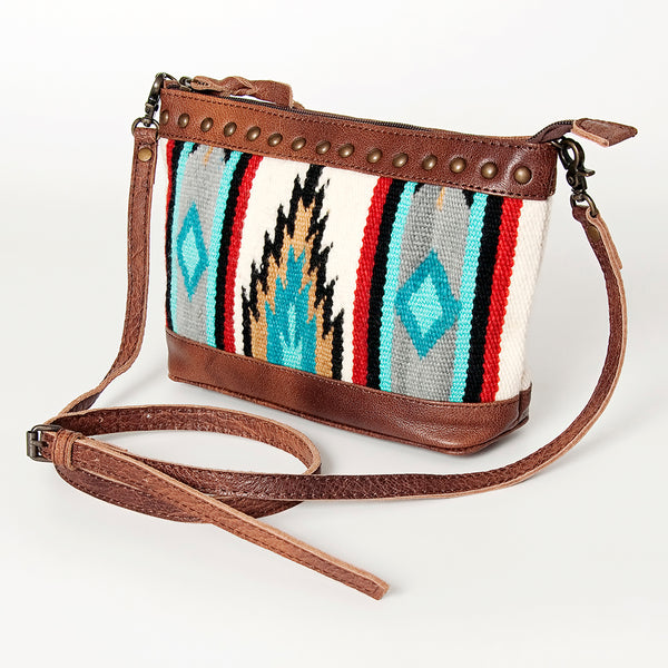 ADBG783 American Darling Western Leather Cross body Bag - Handcrafted Woven Saddle Blanket Purse
