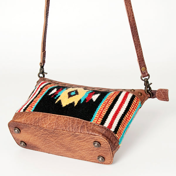 ADBG783 American Darling Western Leather Cross body Bag - Handcrafted Woven Saddle Blanket Purse
