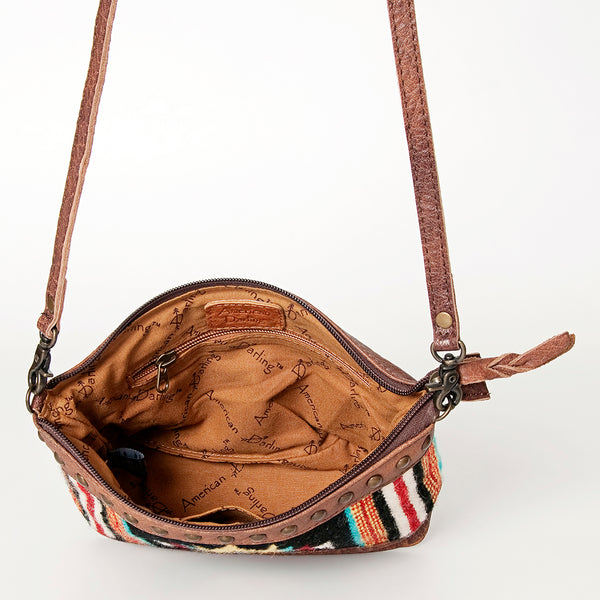 ADBG783 American Darling Western Leather Cross body Bag - Handcrafted Woven Saddle Blanket Purse