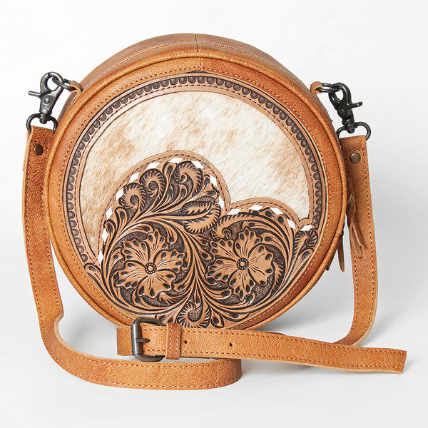 ADBG839 American Darling Western Canteen Bag Hand Tooled Floral Carved with Hair-On Cowhide