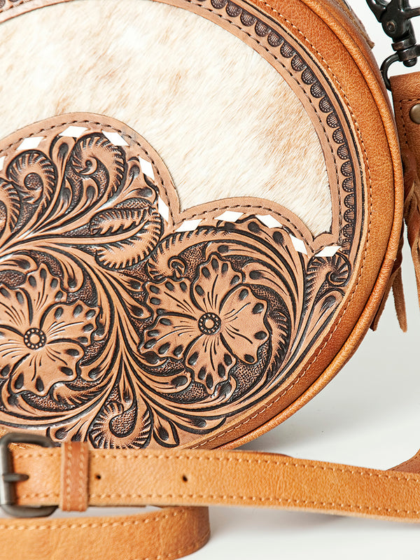 ADBG839 American Darling Western Canteen Bag Hand Tooled Floral Carved with Hair-On Cowhide