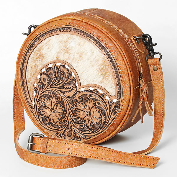 ADBG839 American Darling Western Canteen Bag Hand Tooled Floral Carved with Hair-On Cowhide