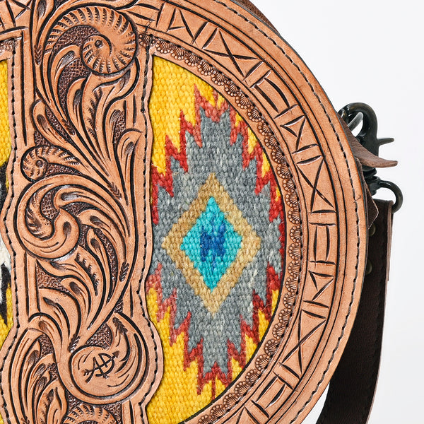 ADBG839 American Darling Western Canteen Bag Hand Tooled Floral & Hand Woven Saddle Blanket