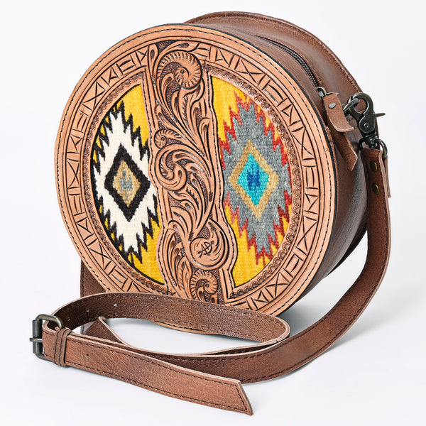 ADBG839 American Darling Western Canteen Bag Hand Tooled Floral & Hand Woven Saddle Blanket