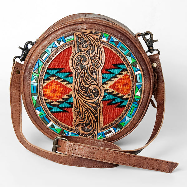 ADBG839 American Darling Western Canteen Bag Hand Tooled Floral & Hand Woven Saddle Blanket