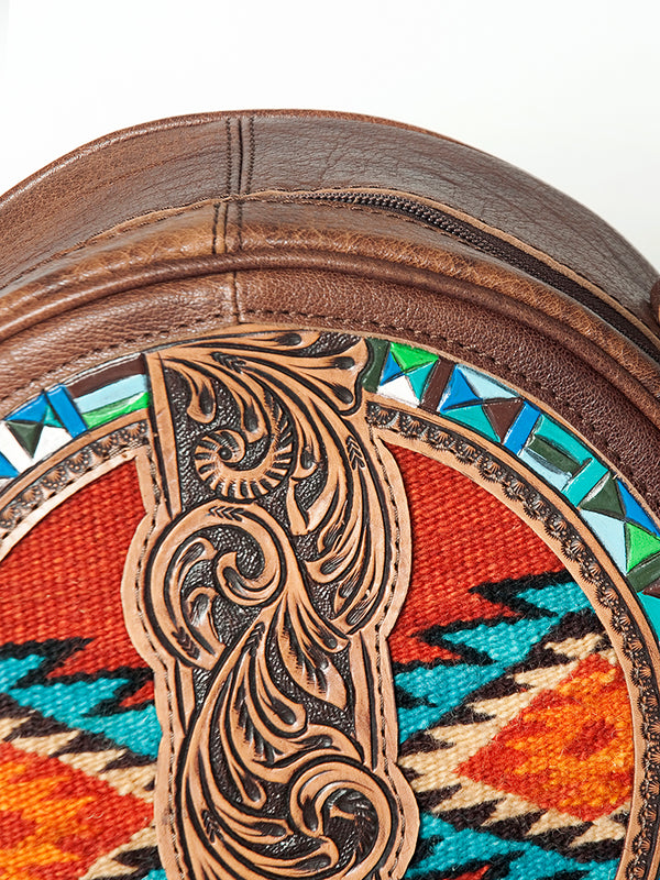 ADBG839 American Darling Western Canteen Bag Hand Tooled Floral & Hand Woven Saddle Blanket