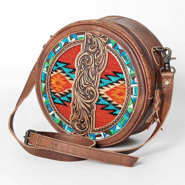 ADBG839 American Darling Western Canteen Bag Hand Tooled Floral & Hand Woven Saddle Blanket