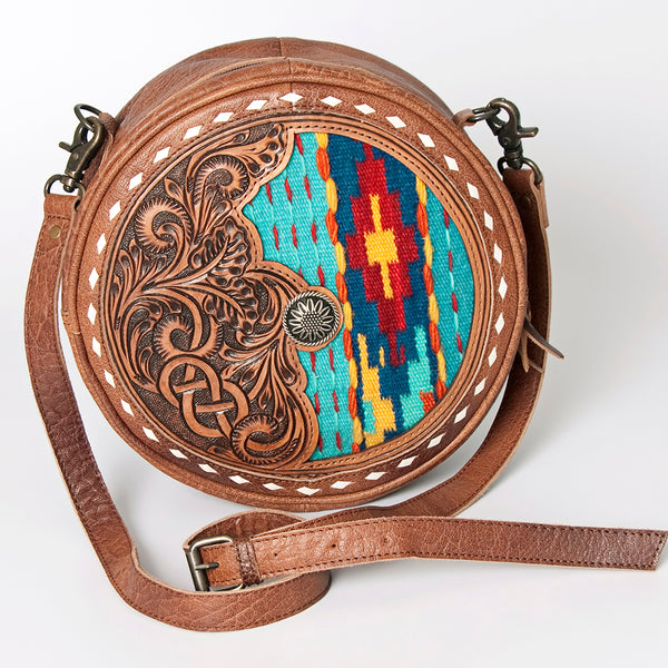ADBG839 American Darling Western Canteen Bag Hand Tooled Floral & Hand Woven Saddle Blanket