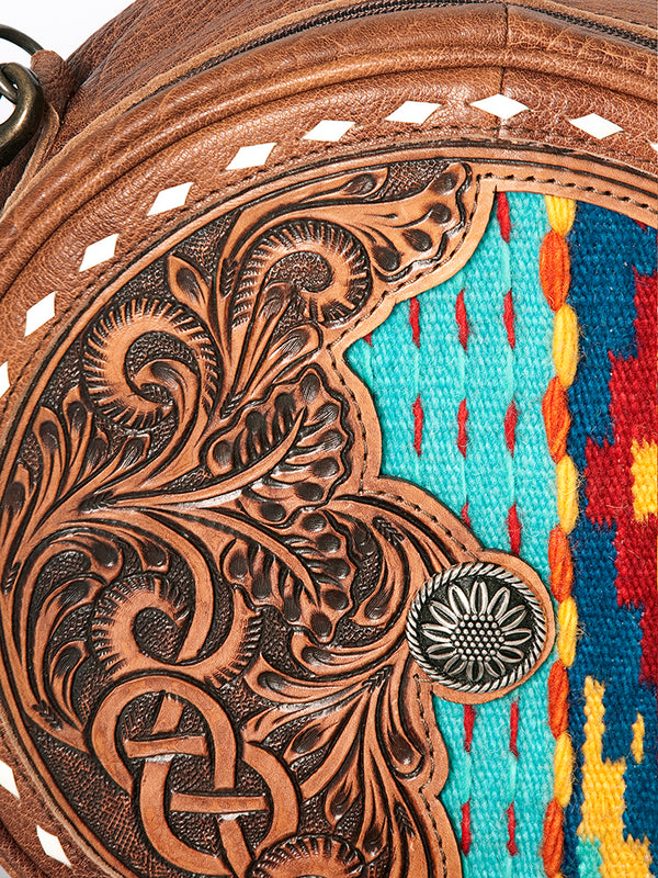 ADBG839 American Darling Western Canteen Bag Hand Tooled Floral & Hand Woven Saddle Blanket