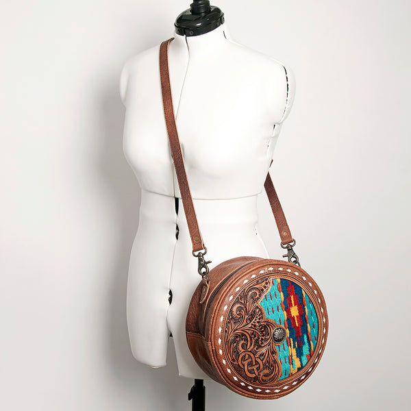 ADBG839 American Darling Western Canteen Bag Hand Tooled Floral & Hand Woven Saddle Blanket