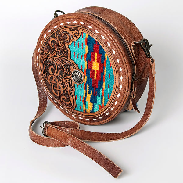 ADBG839 American Darling Western Canteen Bag Hand Tooled Floral & Hand Woven Saddle Blanket