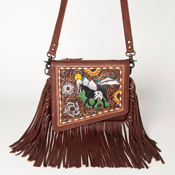 ADBG841 American Darling Western Small Cross body Bag Hand Tooled Floral with Fringes