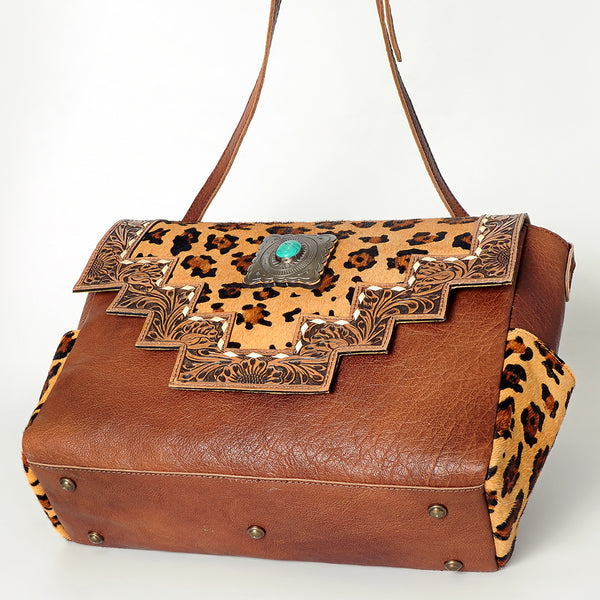 ADBG842 American Darling Western Messenger Bag - Hand Tooled Floral Leather & Hair-On Cowhide