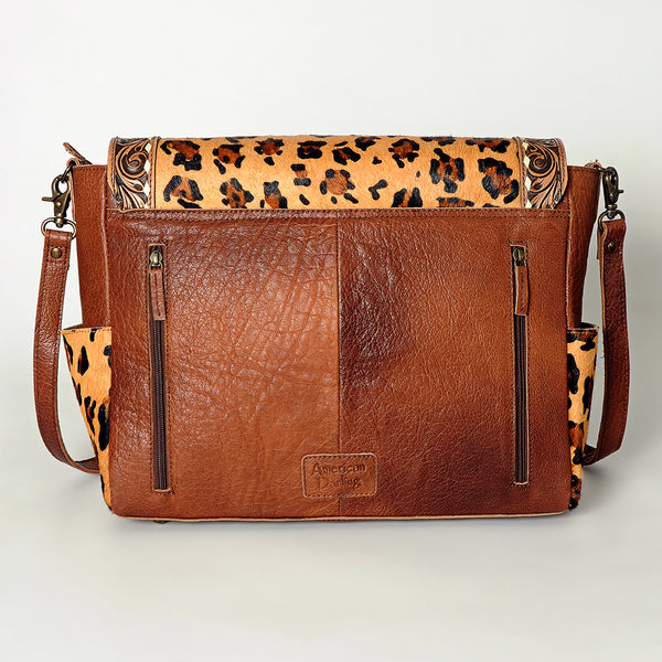 ADBG842 American Darling Western Messenger Bag - Hand Tooled Floral Leather & Hair-On Cowhide