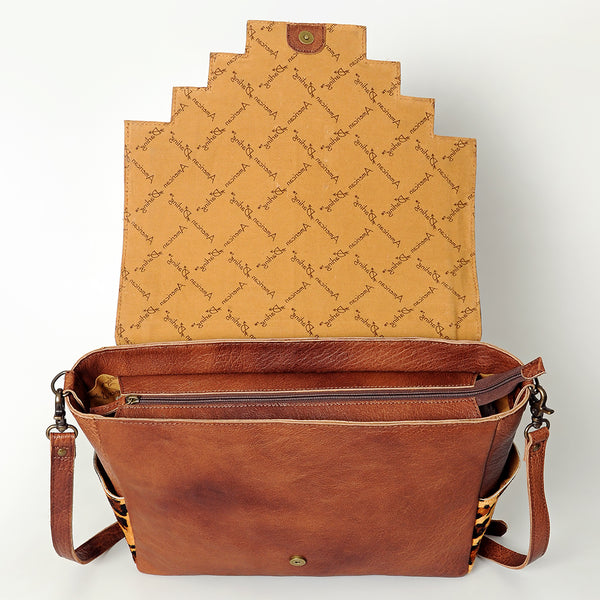 ADBG842 American Darling Western Messenger Bag - Hand Tooled Floral Leather & Hair-On Cowhide