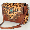 ADBG842 American Darling Western Messenger Bag - Hand Tooled Floral Leather & Hair-On Cowhide