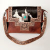 ADBG842 American Darling Western Messenger Bag - Hand Tooled Floral Leather & Hair-On Cowhide