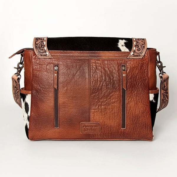 ADBG842 American Darling Western Messenger Bag - Hand Tooled Floral Leather & Hair-On Cowhide