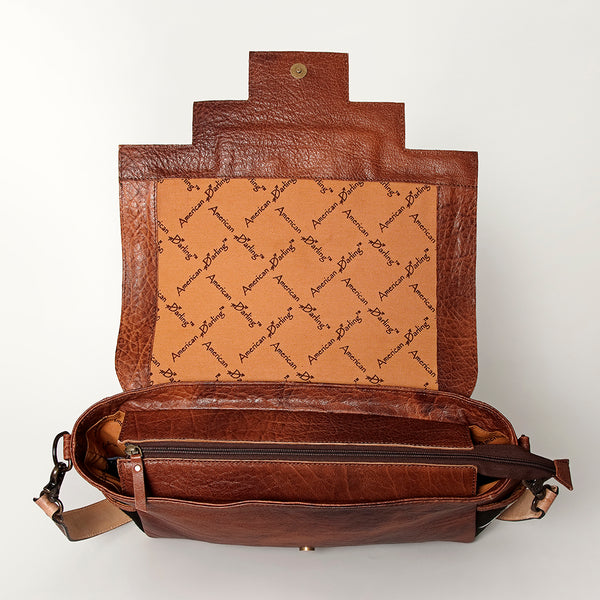 ADBG842 American Darling Western Messenger Bag - Hand Tooled Floral Leather & Hair-On Cowhide