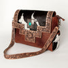 ADBG842 American Darling Western Messenger Bag - Hand Tooled Floral Leather & Hair-On Cowhide