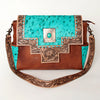 ADBG842 American Darling Western Messenger Bag - Hand Tooled Floral Leather & Hair-On Cowhide