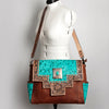 ADBG842 American Darling Western Messenger Bag - Hand Tooled Floral Leather & Hair-On Cowhide