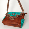ADBG842 American Darling Western Messenger Bag - Hand Tooled Floral Leather & Hair-On Cowhide