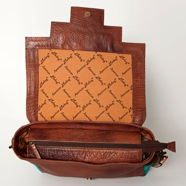 ADBG842 American Darling Western Messenger Bag - Hand Tooled Floral Leather & Hair-On Cowhide