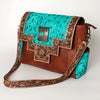 ADBG842 American Darling Western Messenger Bag - Hand Tooled Floral Leather & Hair-On Cowhide