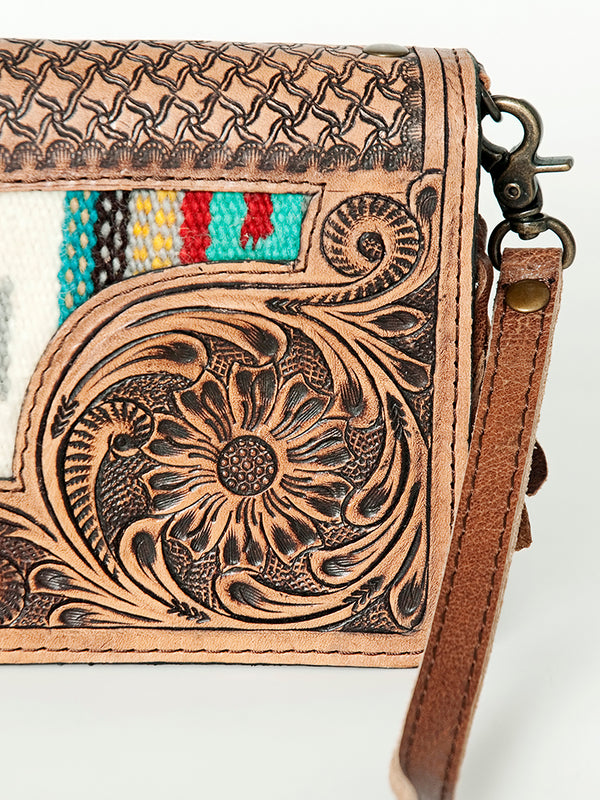 ADBG844 American Darling Hand Tooled Floral & Hand Woven Saddle Blanket Small Cross body Bag