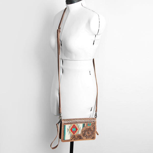 ADBG844 American Darling Hand Tooled Floral & Hand Woven Saddle Blanket Small Cross body Bag