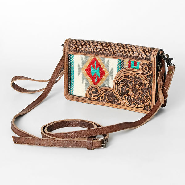 ADBG844 American Darling Hand Tooled Floral & Hand Woven Saddle Blanket Small Cross body Bag
