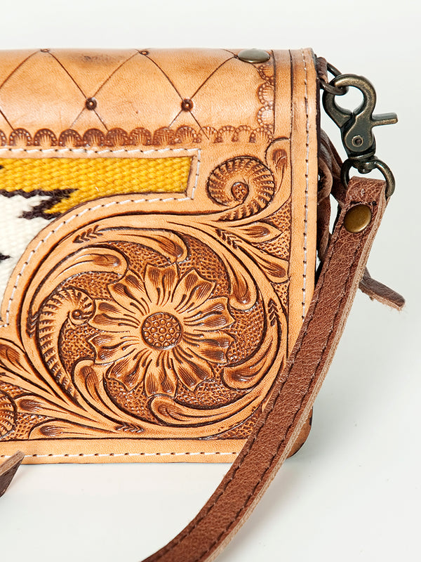 ADBG844 American Darling Hand Tooled Floral & Hand Woven Saddle Blanket Small Cross body Bag