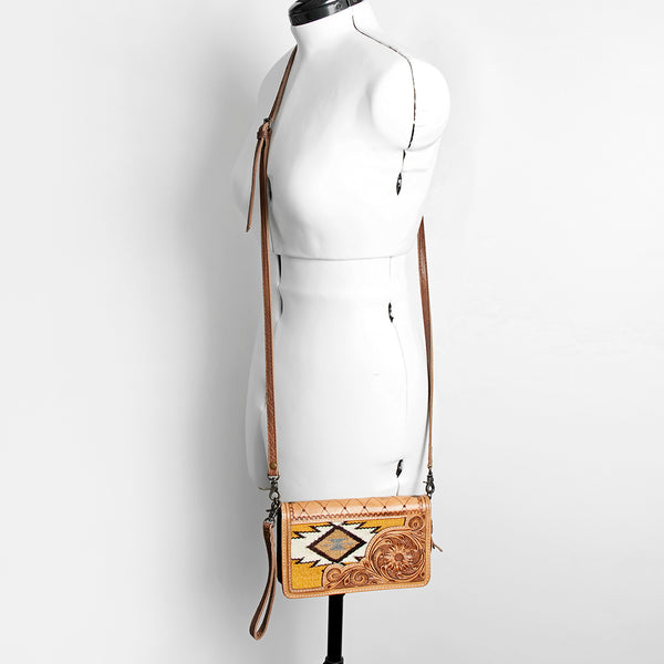 ADBG844 American Darling Hand Tooled Floral & Hand Woven Saddle Blanket Small Cross body Bag