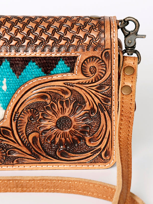 ADBG844 American Darling Hand Tooled Floral & Hand Woven Saddle Blanket Small Cross body Bag