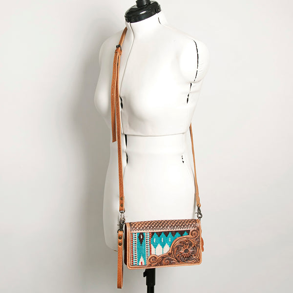 ADBG844 American Darling Hand Tooled Floral & Hand Woven Saddle Blanket Small Cross body Bag
