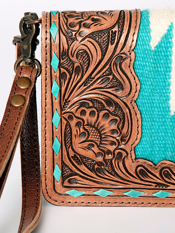 ADBG844 American Darling Hand Tooled Floral & Hand Woven Saddle Blanket Small Cross body Bag