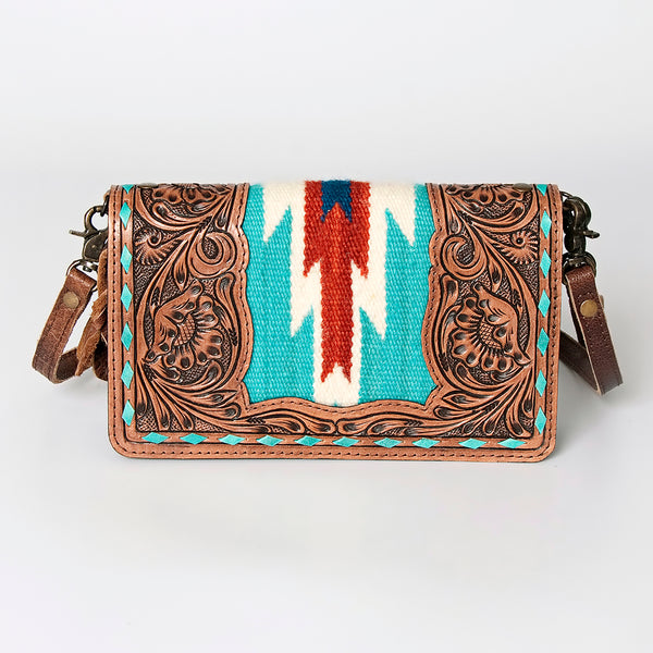 ADBG844 American Darling Hand Tooled Floral & Hand Woven Saddle Blanket Small Cross body Bag