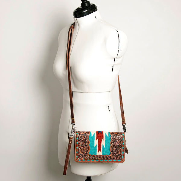ADBG844 American Darling Hand Tooled Floral & Hand Woven Saddle Blanket Small Cross body Bag