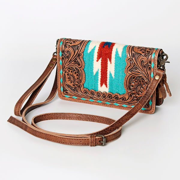 ADBG844 American Darling Hand Tooled Floral & Hand Woven Saddle Blanket Small Cross body Bag