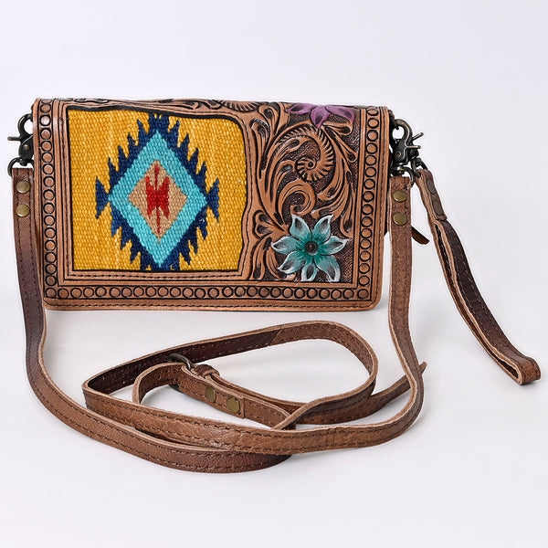 ADBG844 American Darling Hand Tooled Floral & Hand Woven Saddle Blanket Small Cross body Bag