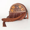 ADBG846 American Darling Hand Tooled Floral Leather Canteen Bag with Fringes
