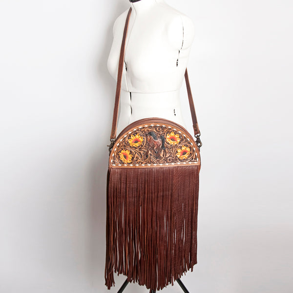 ADBG846 American Darling Hand Tooled Floral Leather Canteen Bag with Fringes