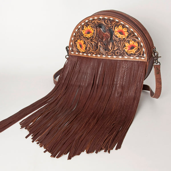 ADBG846 American Darling Hand Tooled Floral Leather Canteen Bag with Fringes