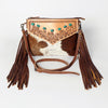 ADBG847 American Darling Western Tooled Leather & Cowhide Crossbody Bag - Turquoise Inlay & Long Fringe Purse